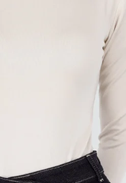 Beige Bodysuit met Lange Mouwen en Ronde Hals Stretch
