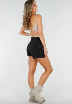Beige Bodysuit met Spaghetti Bandjes en Pads