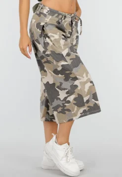 Beige Camouflage Culotte Broek met Lage Taille