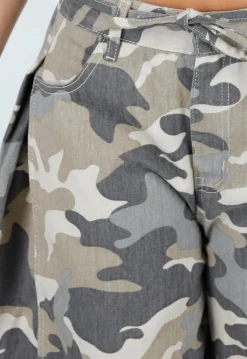 Beige Camouflage Culotte Broek met Lage Taille