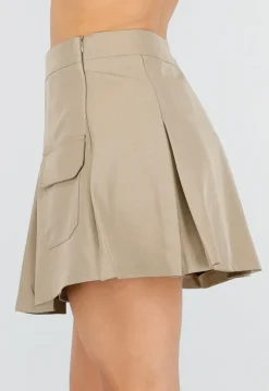Beige Cargo Skort met Plooien en Onderbroekje