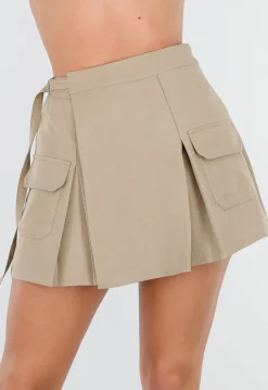 Beige Cargo Skort met Plooien en Onderbroekje