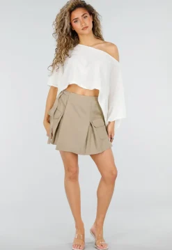 Beige Cargo Skort met Plooien en Onderbroekje