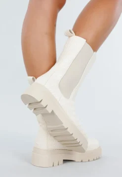 Beige Chelsea Boots met Geweven Detail en Chunky Zool