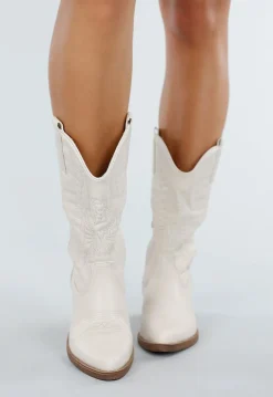 Beige Cowboylaarzen met Sierstiksels en Rits