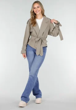 Beige Cropped Trenchcoat Jas met Strikceintuur