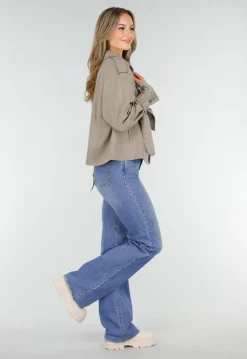 Beige Cropped Trenchcoat Jas met Strikceintuur