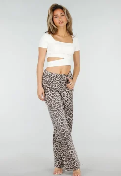 Beige Crop Top met Vierkante Hals en Pads