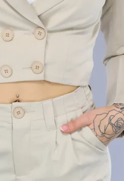 Beige 2-delig Pak met Wijde Broek