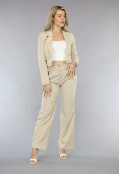 Beige 2-delig Pak met Wijde Broek