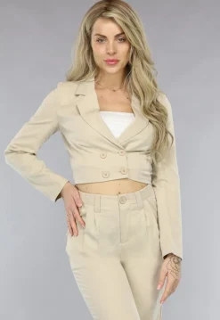 Beige 2-delig Pak met Wijde Broek