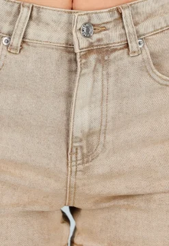 Beige Denim Short met Lichte Stretch en Steekzakken