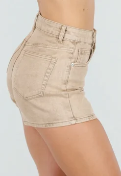 Beige Denim Short met Lichte Stretch en Steekzakken