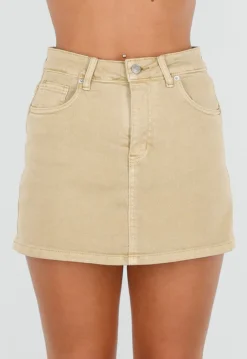 Beige Denim Skort met Stretch en Hoge Taille