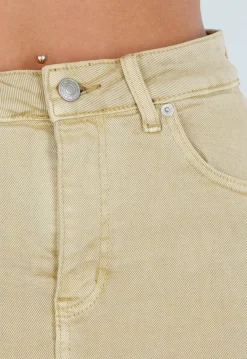 Beige Denim Skort met Stretch en Hoge Taille