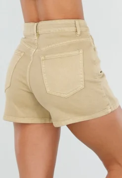 Beige Denim Skort met Stretch en Hoge Taille