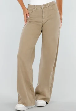 Beige Denim Tall Jeans met Straight Leg en Hoge Taille