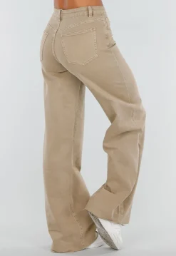 Beige Denim Tall Jeans met Straight Leg en Hoge Taille