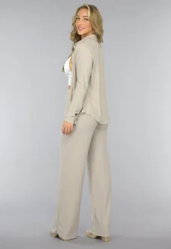 Beige Elastische Glitter Broek