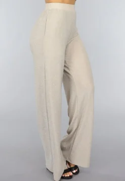 Beige Elastische Glitter Broek