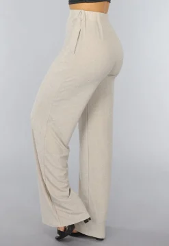 Beige Elastische Glitter Broek
