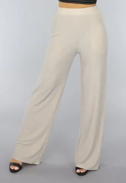 Beige Elastische Glitter Broek