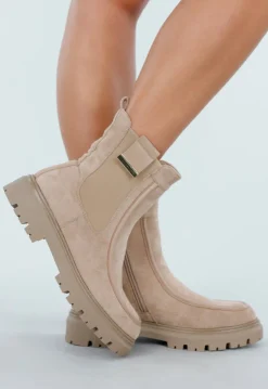 Beige Enkellaarsjes met Chunky Zool en Suèdelook