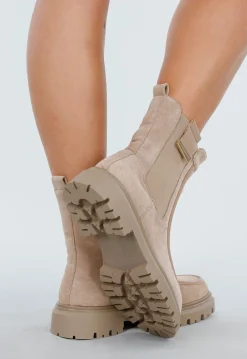 Beige Enkellaarsjes met Chunky Zool en Suèdelook