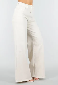 Beige Extra Wide Leg Jeans met Hoge Taille en Stretch