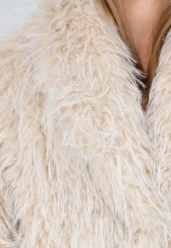 Beige Faux Fur Jas met Harige Textuur