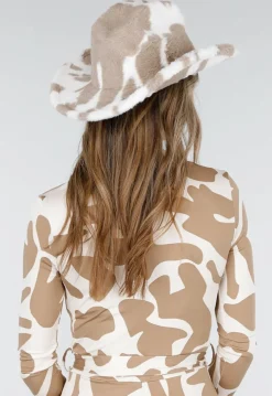 Beige Faux Fur Koeienprint Cowboyhoed