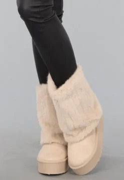 Beige Faux Fur Laarzen met Plateau