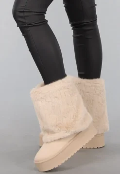 Beige Faux Fur Laarzen met Plateau