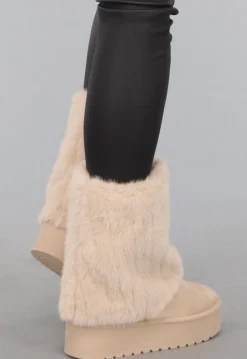 Beige Faux Fur Laarzen met Plateau
