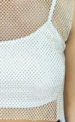 Beige Fishnet Glitter Tank Top