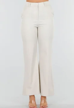Beige Flared Pantalon met Elastische Tailleband