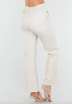 Beige Flared Pantalon met Elastische Tailleband