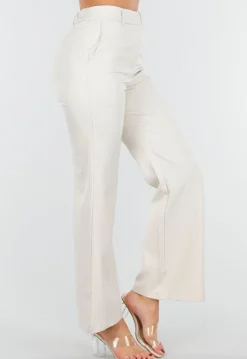 Beige Flared Pantalon met Elastische Tailleband