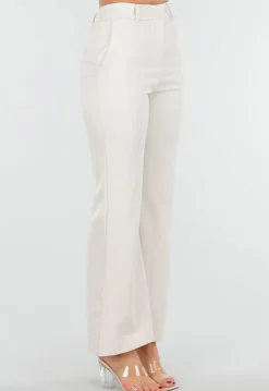 Beige Flared Pantalon met Elastische Tailleband