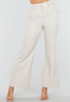 Beige Flared Pantalon met Elastische Tailleband