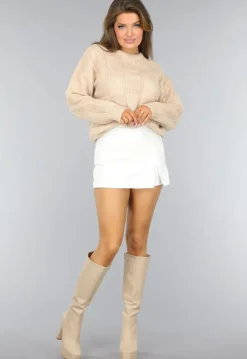 Beige Geblokte Trui