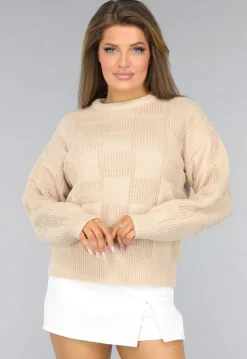 Beige Geblokte Trui