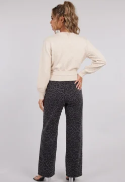 Beige Gebreide Overslag Trui met Lange Mouwen en Striksluiting