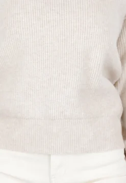 Beige Gebreide Trui met Open Rug en Satijnen Strikdetail