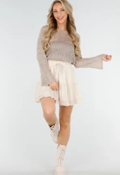 Beige Gebreide Trui met Pailletten