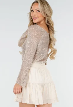 Beige Gebreide Trui met Pailletten