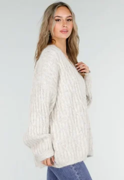 Beige Gebreid Oversized Vest met Goudkleurige Knopen