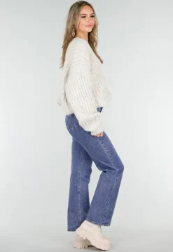 Beige Gebreid Oversized Vest met Goudkleurige Knopen
