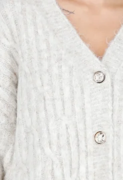 Beige Gebreid Oversized Vest met Goudkleurige Knopen