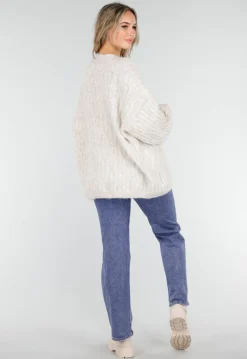 Beige Gebreid Oversized Vest met Goudkleurige Knopen